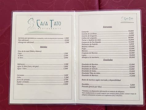 Menu at Casa Tato restaurant, El Socorro